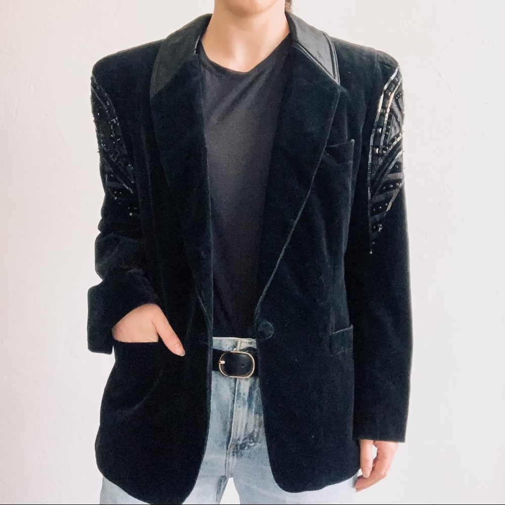 Escada Black Blazer Jacket with Jeweled Sleeves